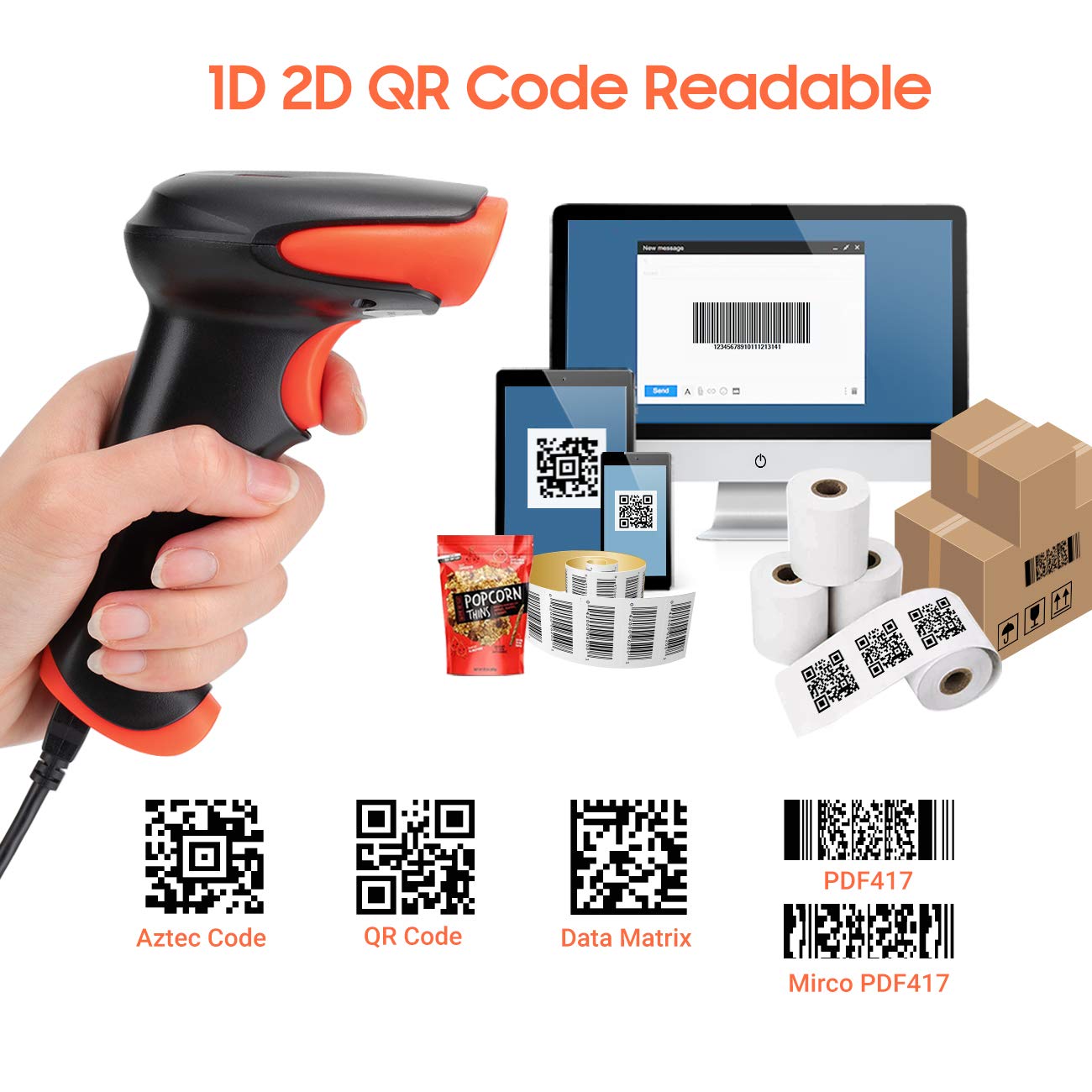 Amazon | Tera ワイヤレス 2D QR バーコードスキャナー 3 in 1